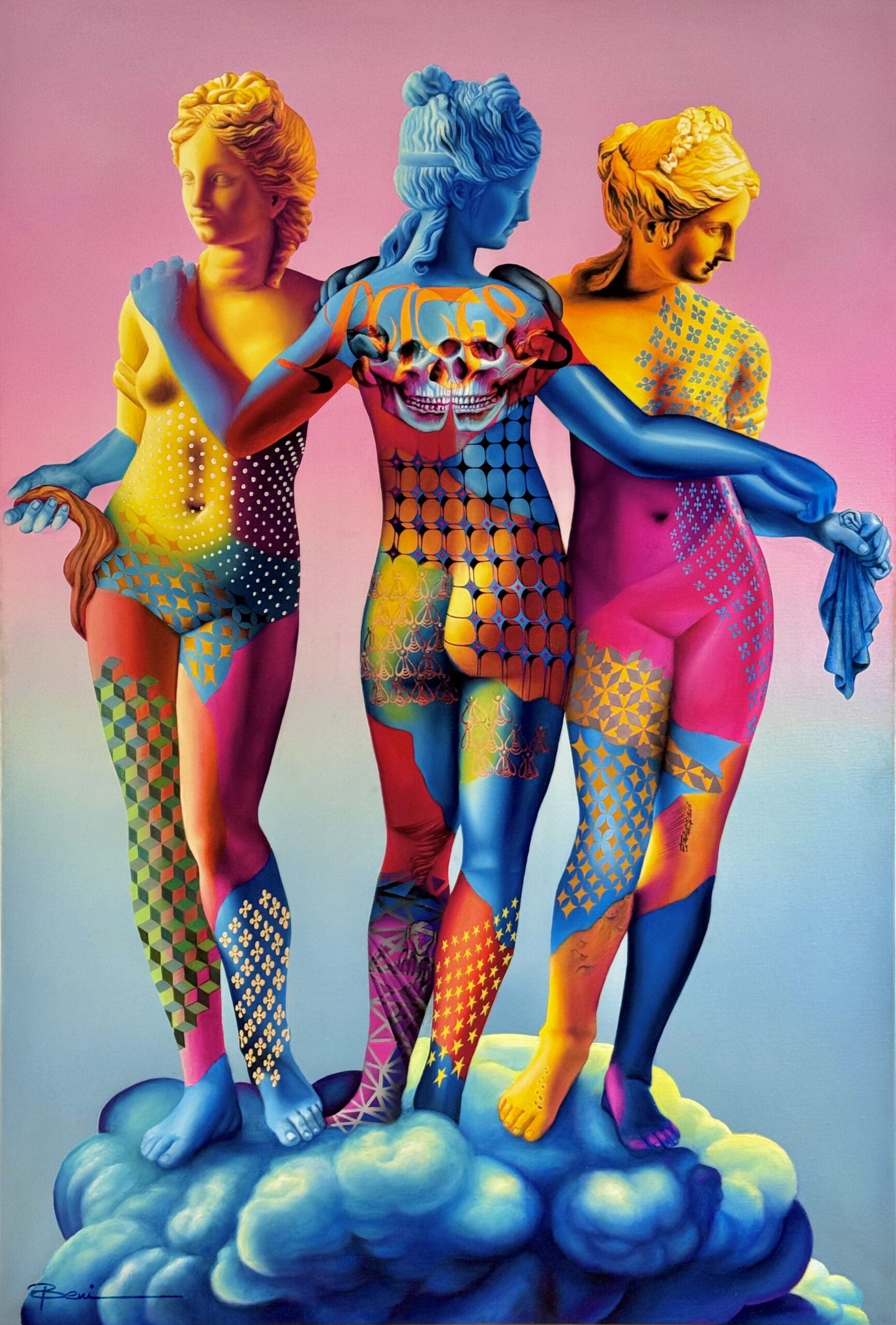 The Three Graces – Beni oil and gold leaf painting – Original work