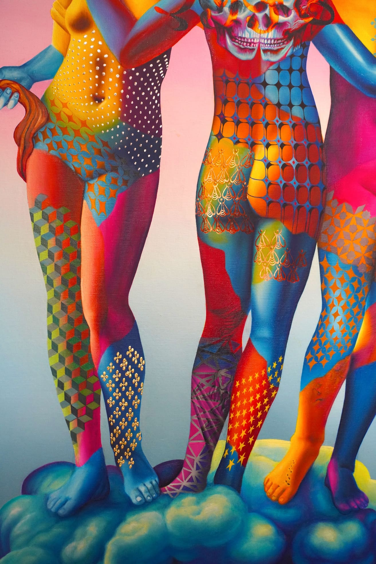 Les Trois Grâces – Peinture Beni à l’huile et feuilles d’or – Œuvre originale