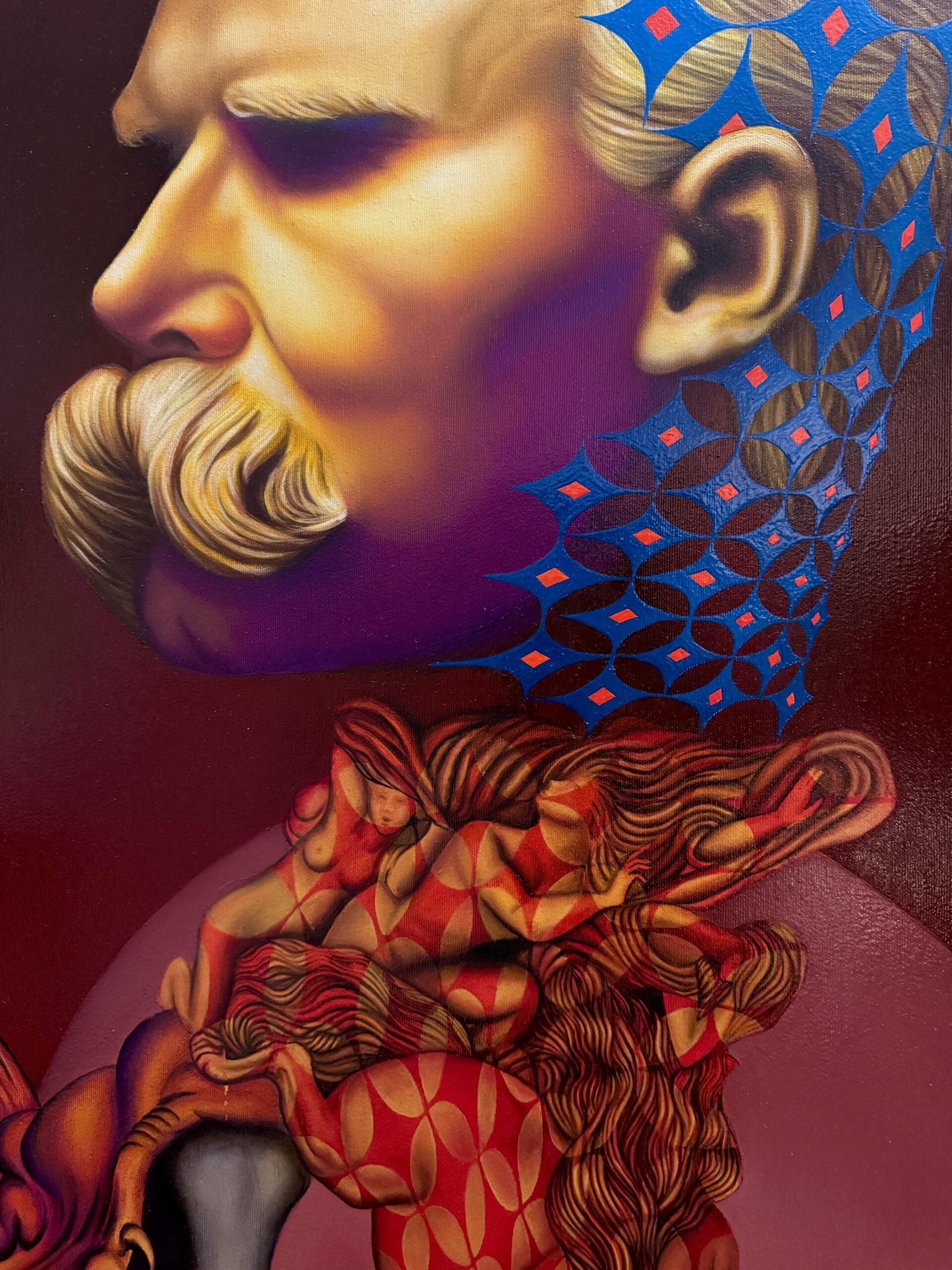 Nietzsche – Peinture Beni à l’huile et feuilles d’or, œuvre unique (2023)