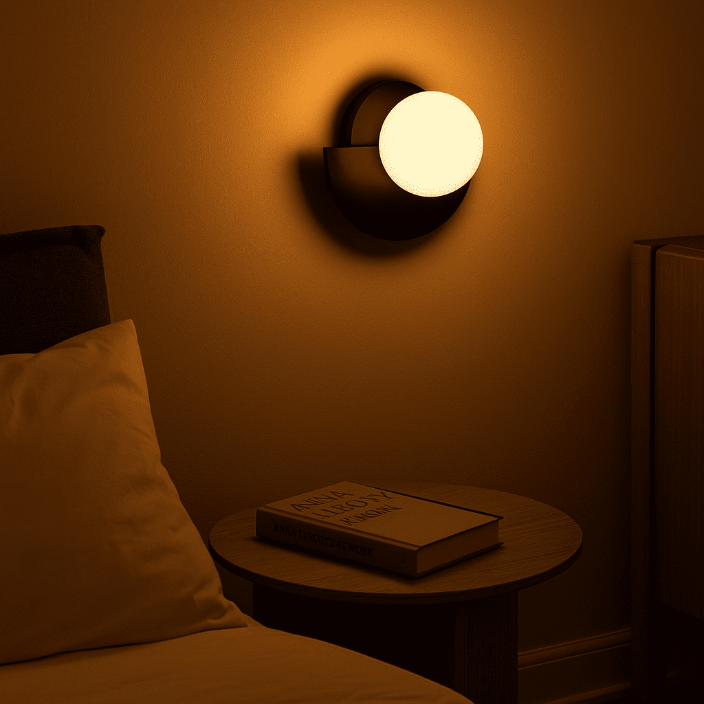 Épure Nocturne – Lampe murale noire sans fil en bois d’hévéa (création récente)