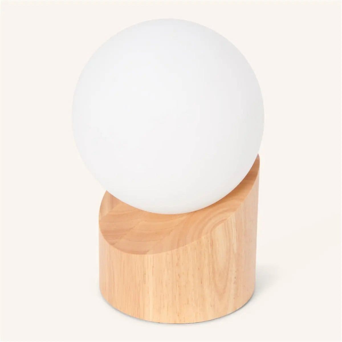 Lueur Naturelle – Lampe de table en bois brun Quin et verre givré (pièce neuve)