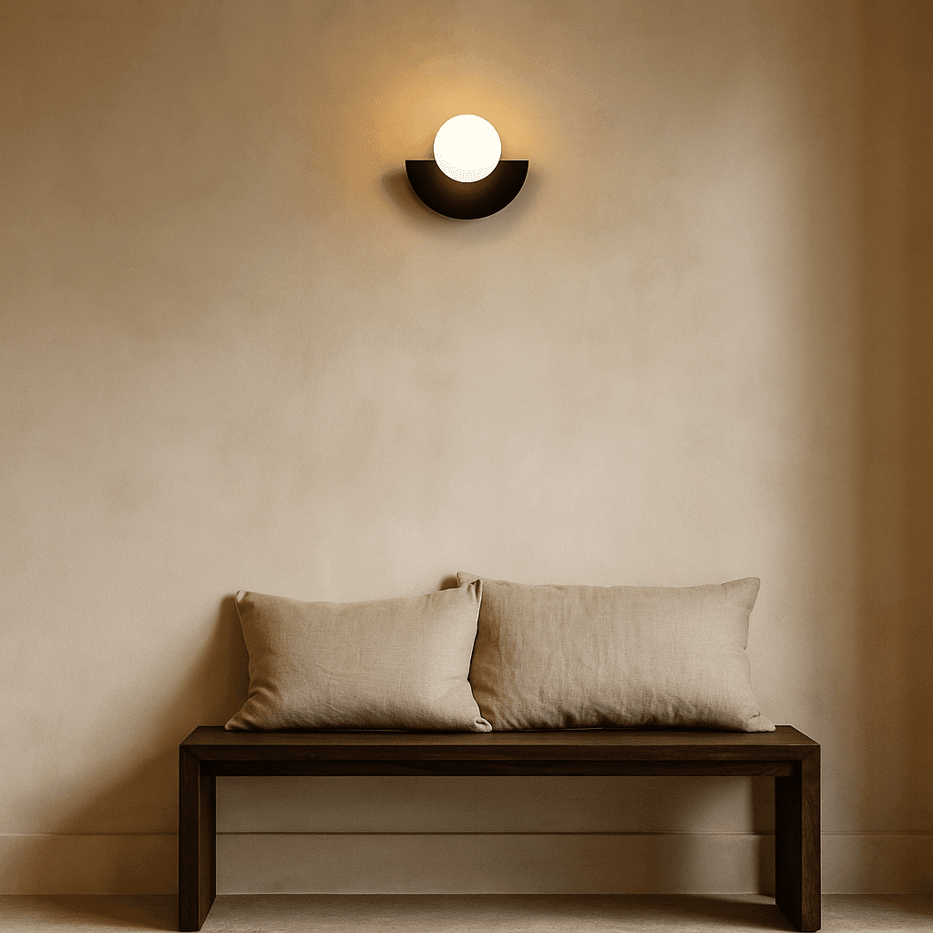 Épure Nocturne – Lampe murale noire sans fil en bois d’hévéa (création récente)