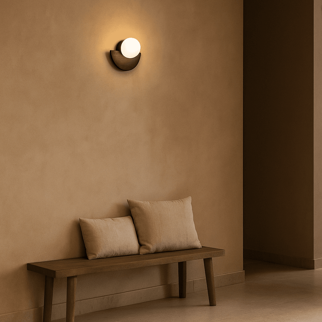 Épure Nocturne – Lampe murale noire sans fil en bois d’hévéa (création récente)