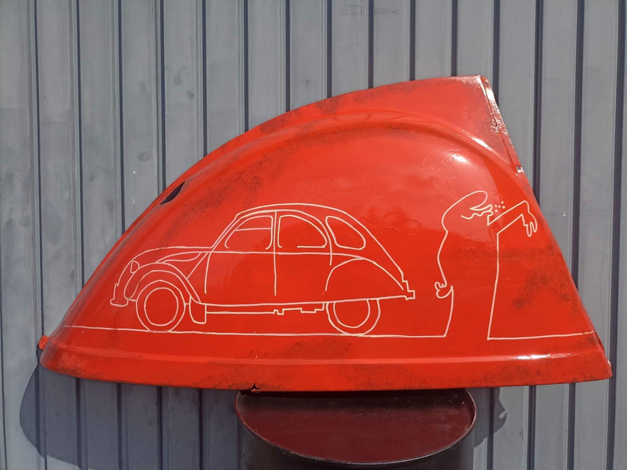 Parafango 2CV dipinto – Opera d'arte unica "Linea & 2CV" di Vinc (2021)
