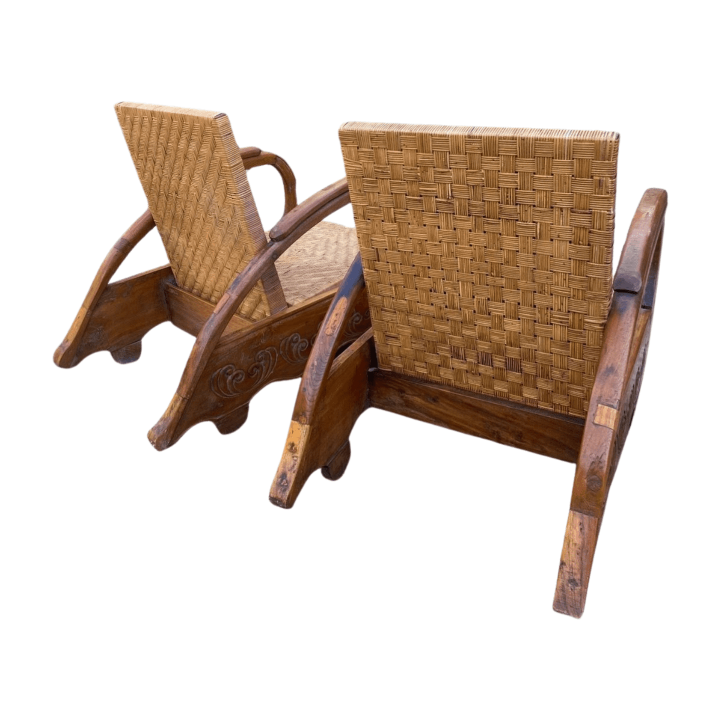 Paire de fauteuils art déco coloniaux en teck et rotin – circa 1940