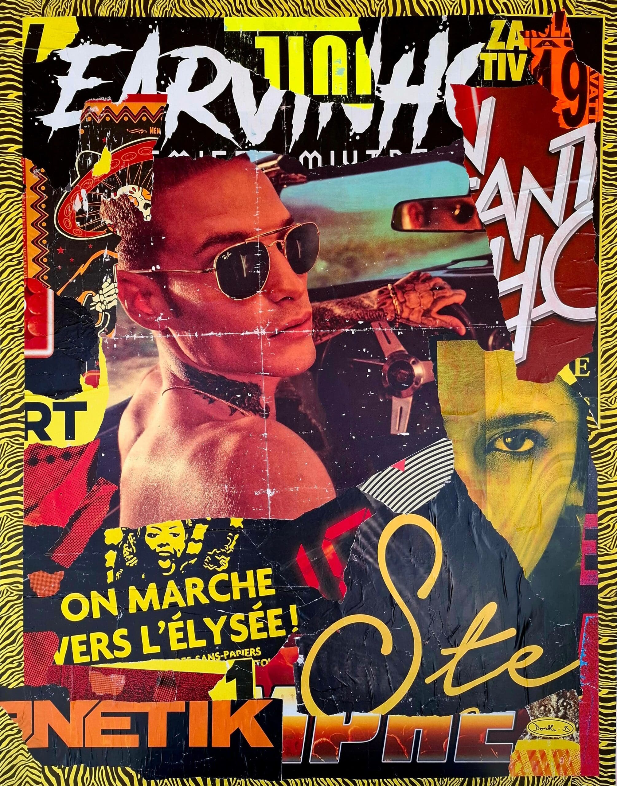 François Tihy alias Double B – Bogoss, collage d’affiches lacérées sur toile de lin François Tihy alias Double B – Bogoss, collage d’affiches lacérées sur toile de lin