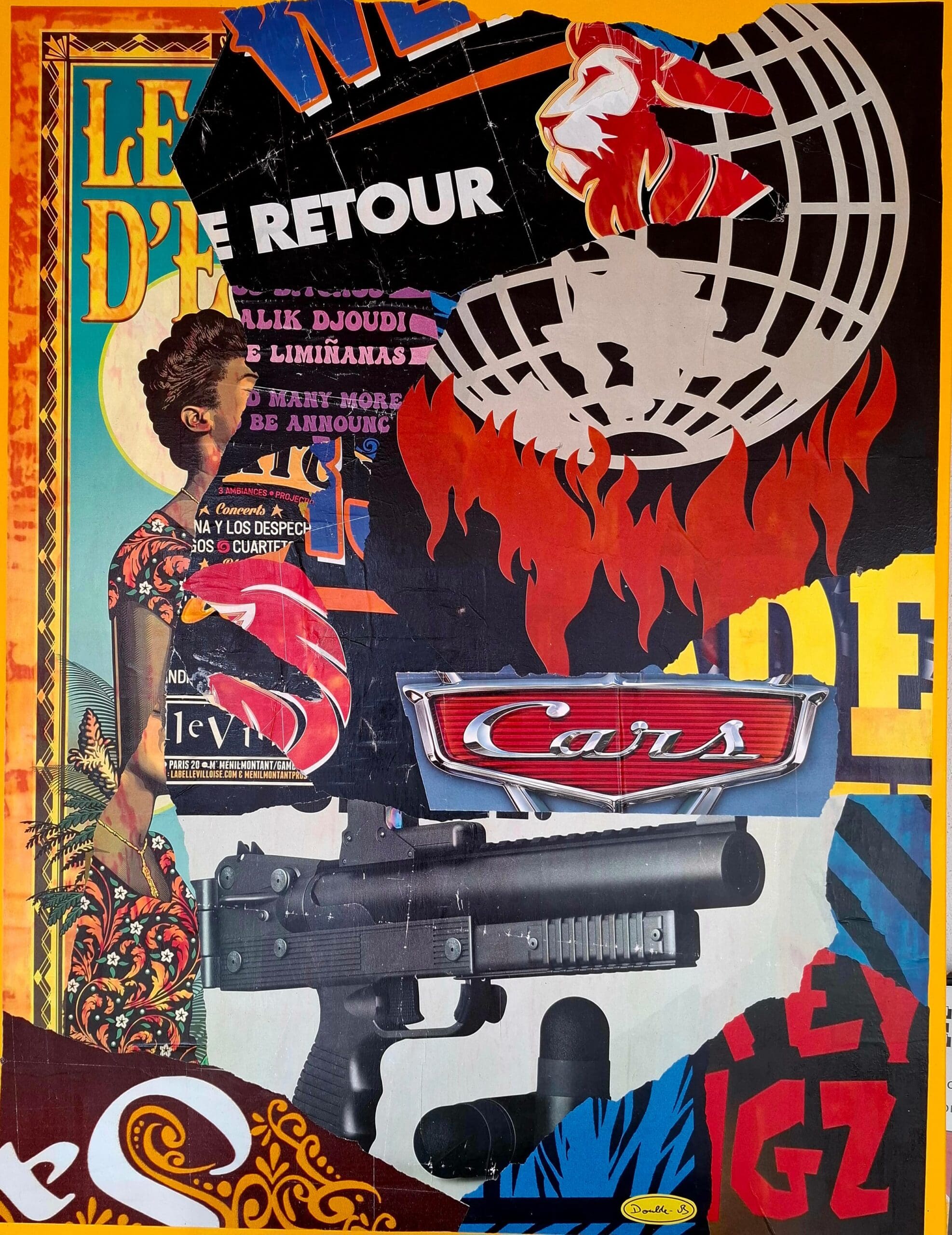 François Tihy alias Double B – LBD Cars, collage pop art sur toile de lin François Tihy alias Double B – LBD Cars, collage pop art sur toile de lin