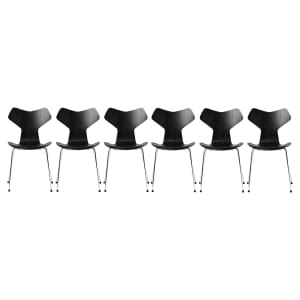 Arne Jacobsen, suite de 6 chaises Grand Prix frêne noir Fritz Hansen